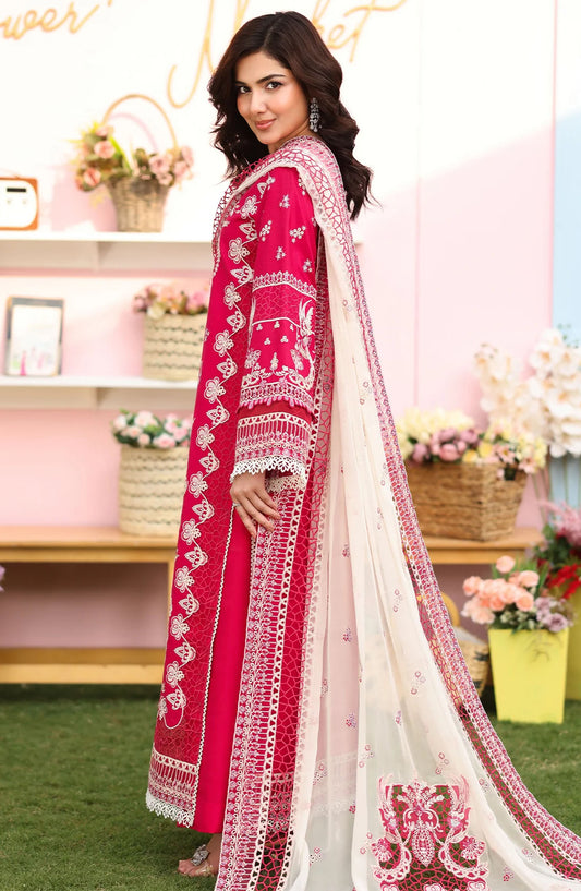 Hayam by Imrozia Embroidered Lawn Unstitched 3 Piece Suit - SL-90 Basma - IMP25HELL - Pink - Luxury Summer Collection