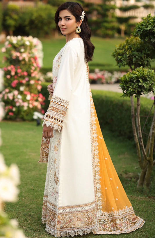 Hayam by Imrozia Embroidered Lawn Unstitched 3 Piece Suit - SL-91 Lulu - IMP25HELL - Off White - Luxury Summer Collection