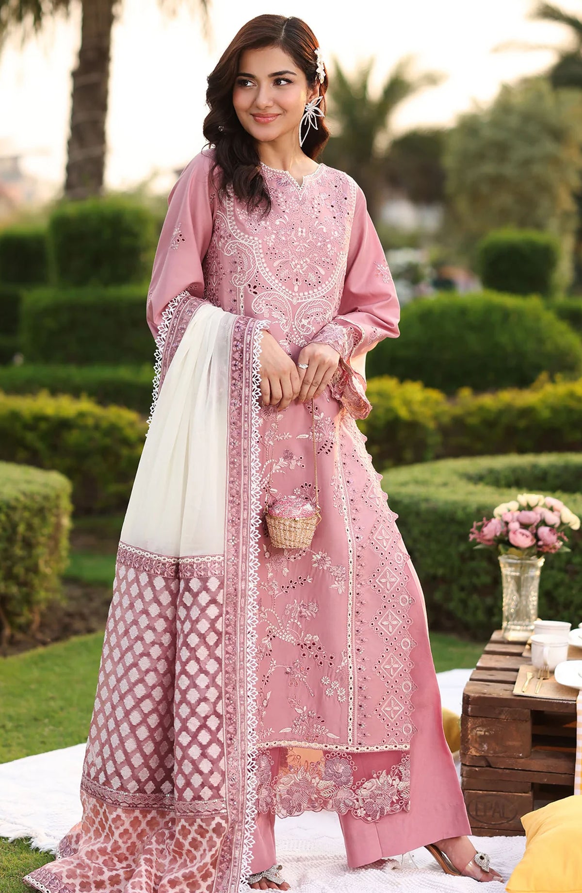 Hayam by Imrozia Embroidered Lawn Unstitched 3 Piece Suit - SL-93 Isra - IMP25HELL - Pink - Luxury Summer Collection