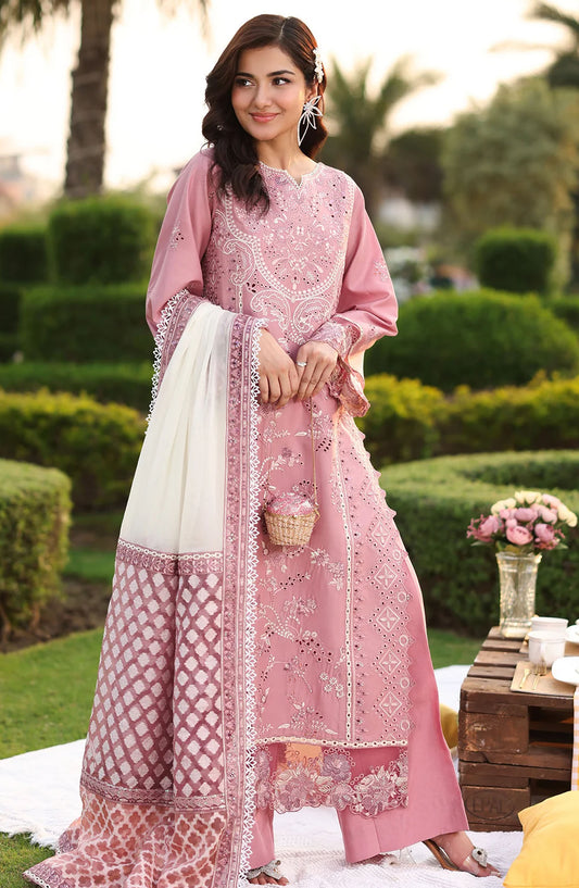 Hayam by Imrozia Embroidered Lawn Unstitched 3 Piece Suit - SL-93 Isra - IMP25HELL - Pink - Luxury Summer Collection