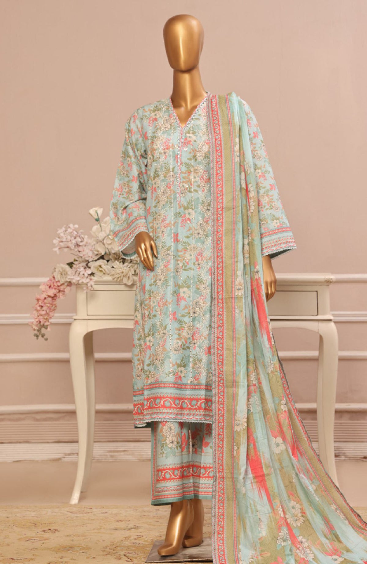 Bin Saeed Embroidered Lawn Stitched 3 Piece Suit - SM-038 - BS25ELCV4 - Blue - Summer Collection