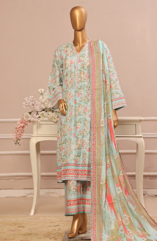 Bin Saeed Embroidered Lawn Stitched 3 Piece Suit - SM-038 - BS25ELCV4 - Blue - Summer Collection