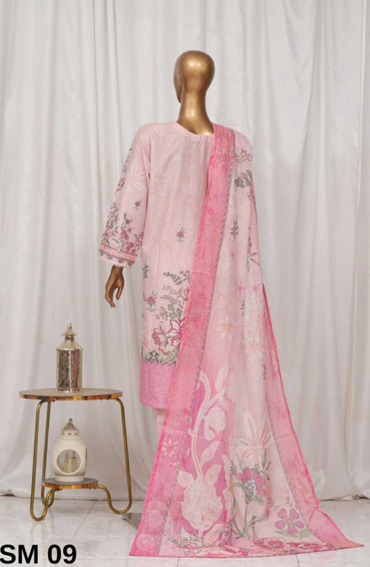 Bin Saeed Printed Lawn Stitched 3 Piece - SM-09 - BS25EL - Light Pink - Summer Collection