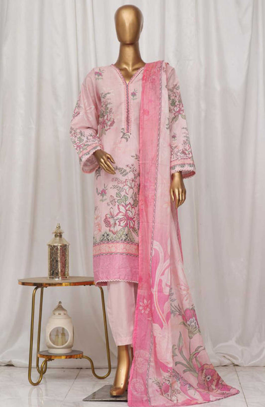 Bin Saeed Printed Lawn Stitched 3 Piece - SM-09 - BS25EL - Light Pink - Summer Collection