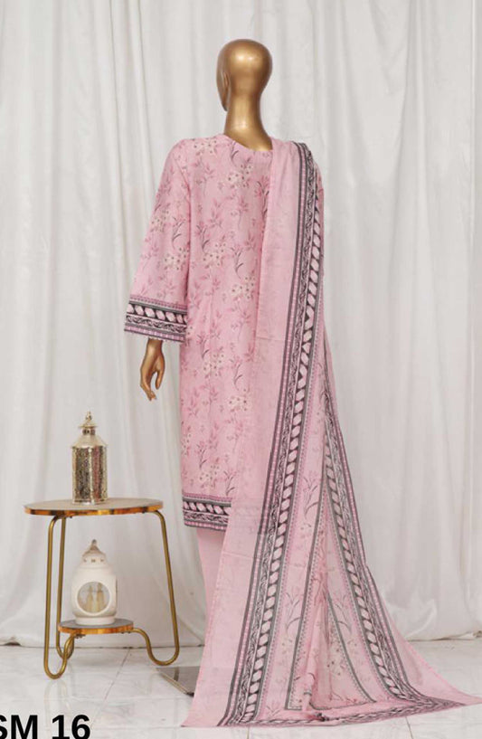 Bin Saeed Printed Lawn Stitched 3 Piece - SM-16 - BS25EL - Pink - Summer Collection