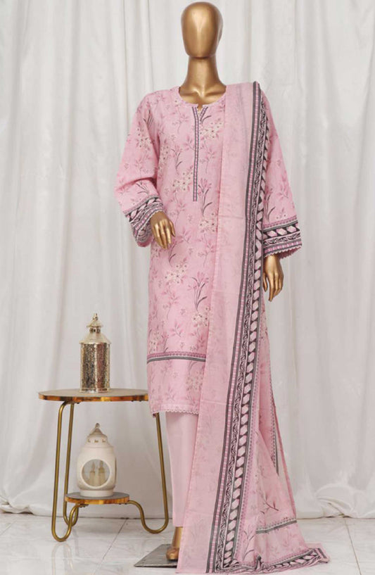 Bin Saeed Printed Lawn Stitched 3 Piece - SM-16 - BS25EL - Pink - Summer Collection