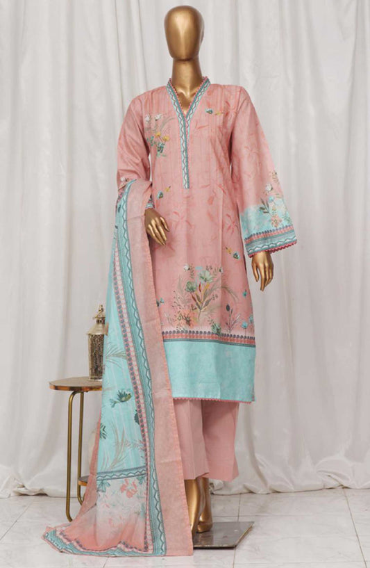 Bin Saeed Printed Lawn Stitched 3 Piece - SM-23 - BS25EL - Peach Pink - Summer Collection