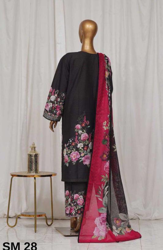 Bin Saeed Printed Lawn Stitched 3 Piece - SM-28 - BS25EL - Black - Summer Collection