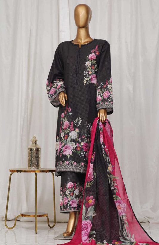 Bin Saeed Printed Lawn Stitched 3 Piece - SM-28 - BS25EL - Black - Summer Collection