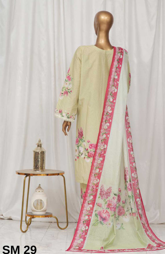 Bin Saeed Printed Lawn Stitched 3 Piece - SM-29 - BS25EL - Lime Green - Summer Collection