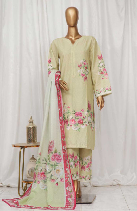 Bin Saeed Printed Lawn Stitched 3 Piece - SM-29 - BS25EL - Lime Green - Summer Collection