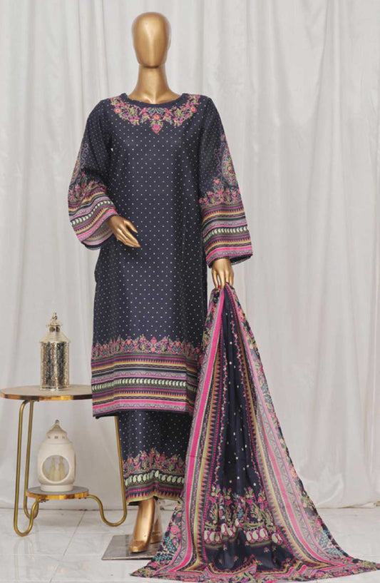 Bin Saeed Printed Lawn Stitched 3 Piece - SM-31 - BS25EL - Navy Blue - Summer Collection
