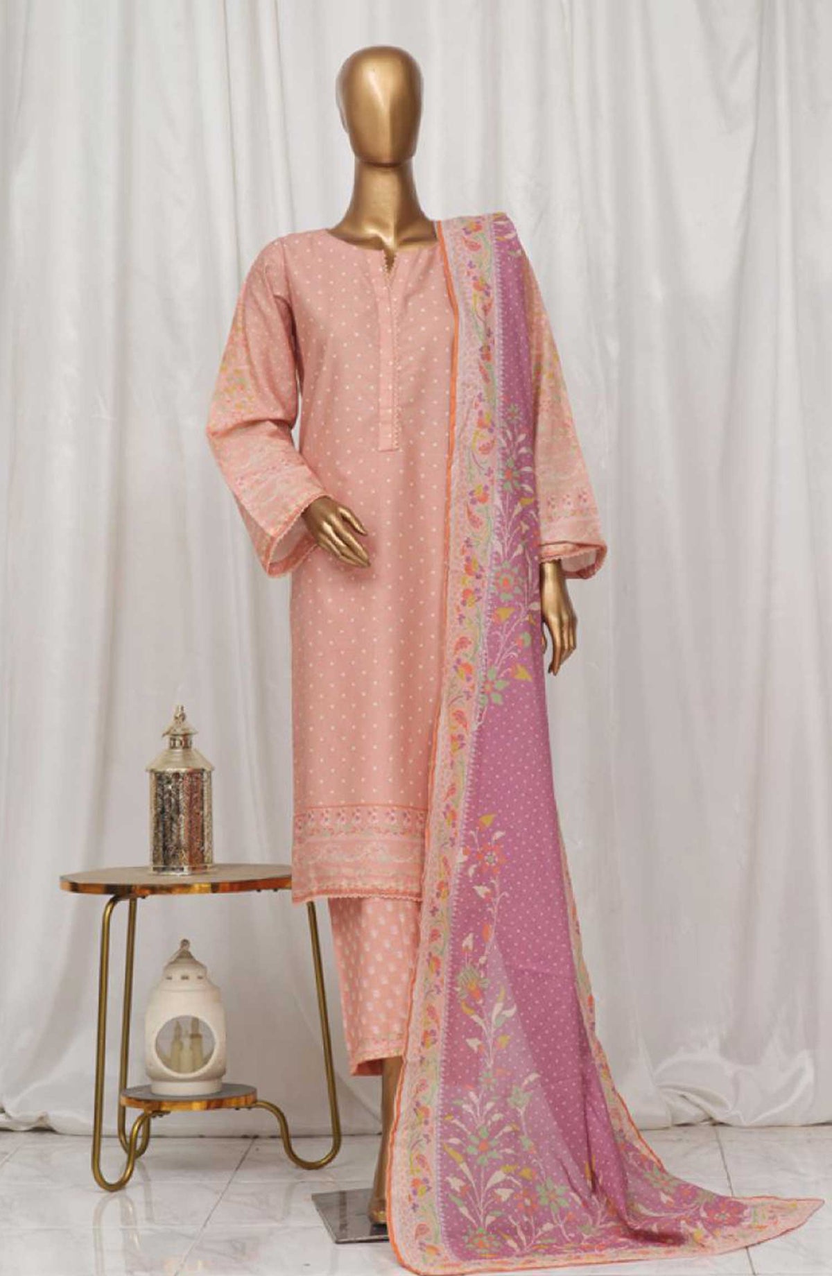 Bin Saeed Printed Lawn Stitched 3 Piece - SM-34 - BS25EL - Light Pink - Summer Collection