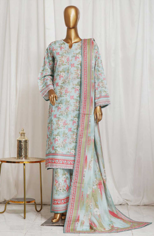 Bin Saeed Printed Lawn Stitched 3 Piece - SM-38 - BS25EL - Sky Blue - Summer Collection