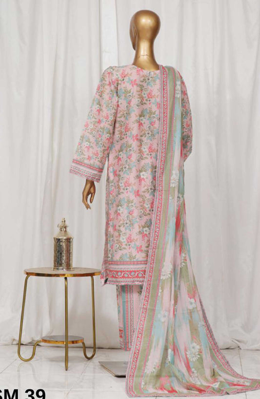 Bin Saeed Printed Lawn Stitched 3 Piece - SM-39 - BS25EL - Light Pink - Summer Collection