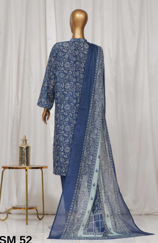 Bin Saeed Printed Lawn Stitched 3 Piece - SM-52 - BS25EL - Dark Blue - Summer Collection