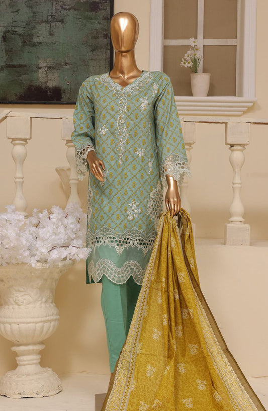 Bin Saeed Embroidered Lawn Stitched 3 Piece Suit - SM-597 - BS25ELCV4 - Green - Summer Collection