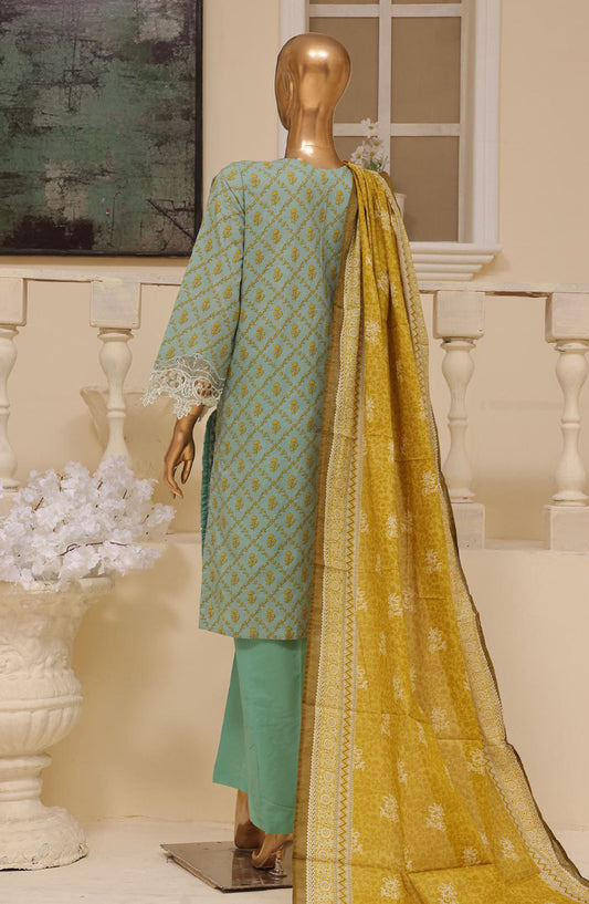 Bin Saeed Embroidered Lawn Stitched 3 Piece Suit - SM-597 - BS25ELCV4 - Green - Summer Collection