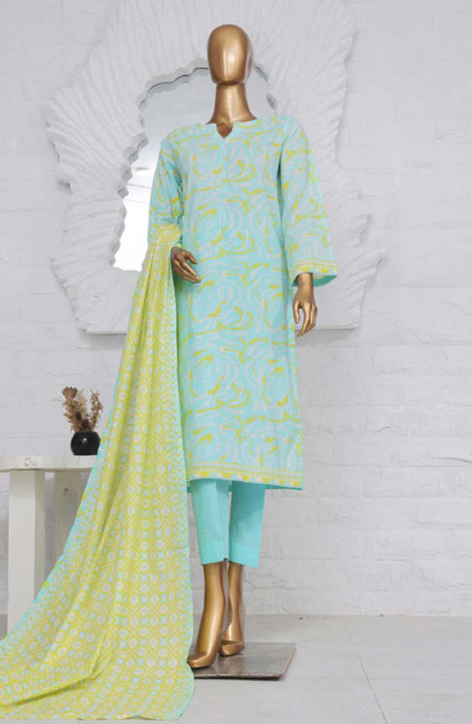 Bin Saeed Printed Lawn Stitched 3 Piece - SM-606 - BS25EL - Light Blue - Summer Collection