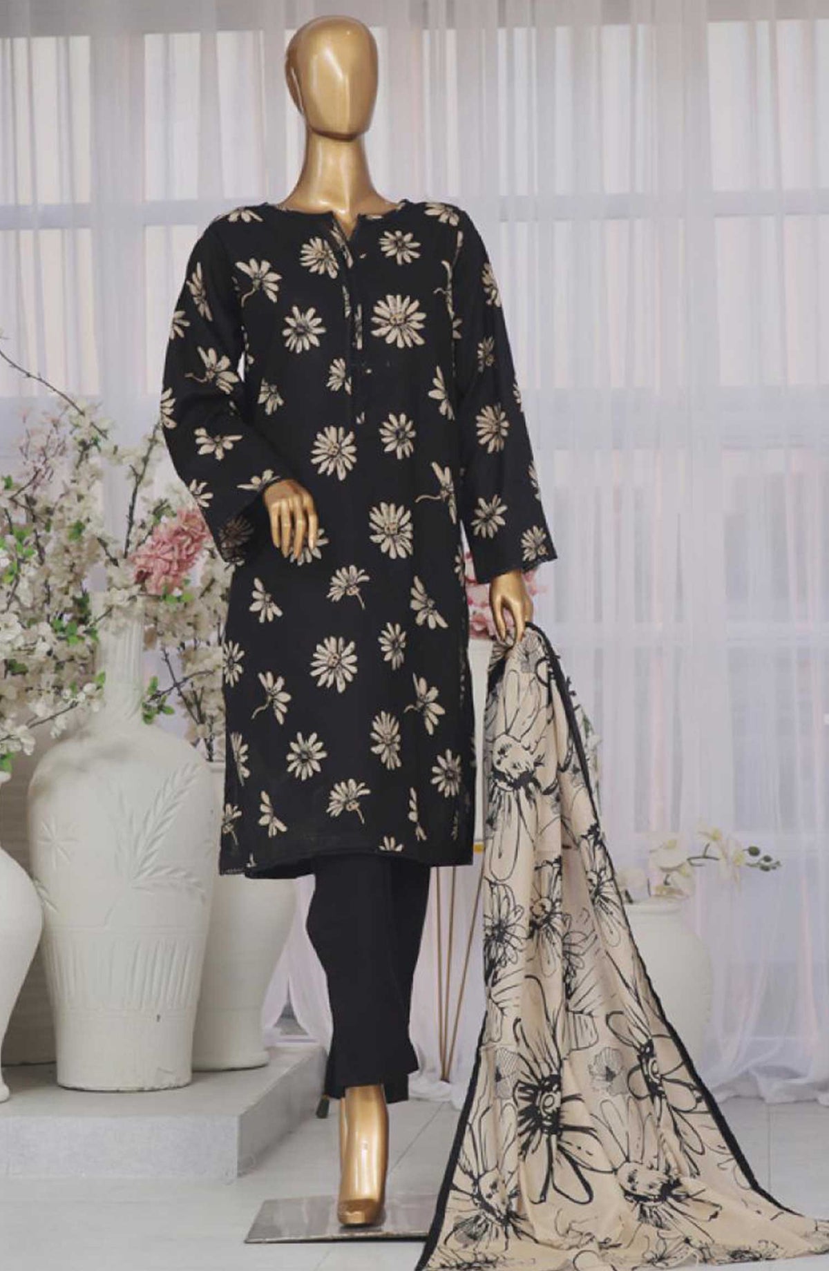 Bin Saeed Printed Lawn Stitched 3 Piece - SM-608 - BS25EL - Black - Summer Collection
