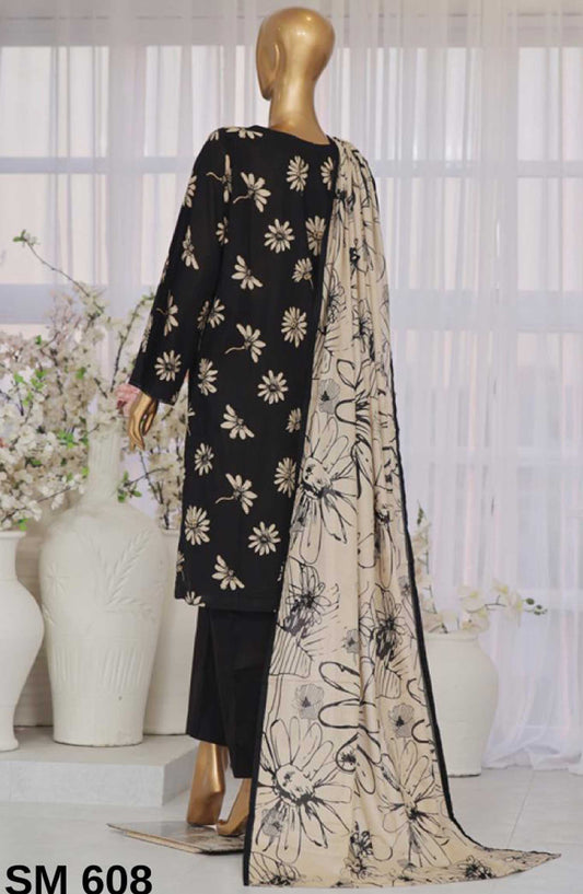 Bin Saeed Printed Lawn Stitched 3 Piece - SM-608 - BS25EL - Black - Summer Collection