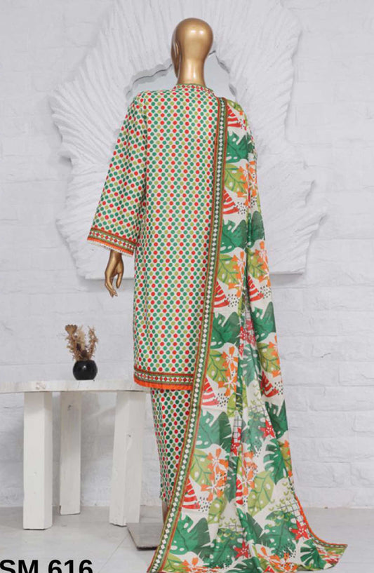 Bin Saeed Printed Lawn Stitched 3 Piece - SM-616 - BS25EL - Green - Summer Collection