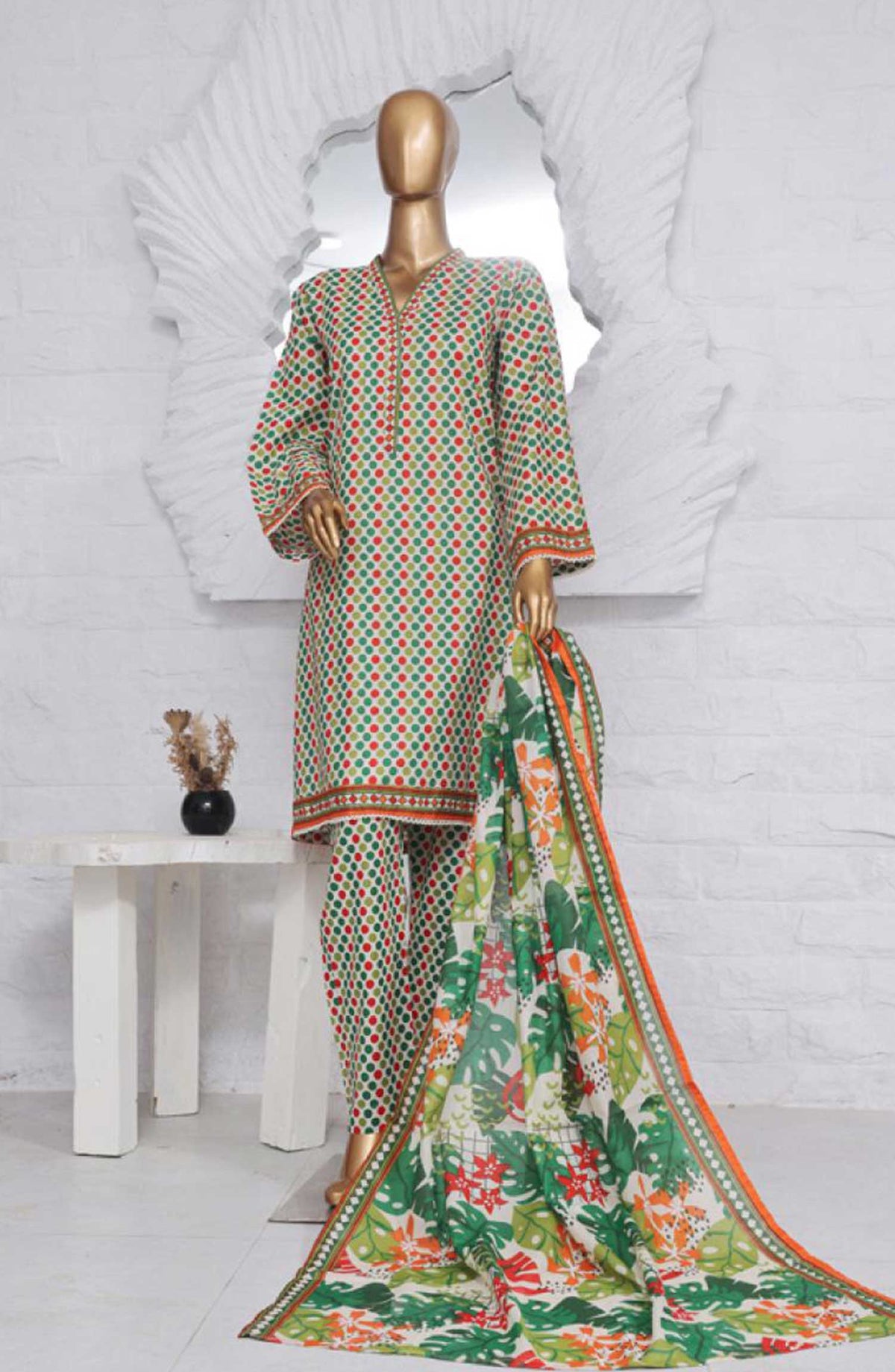 Bin Saeed Printed Lawn Stitched 3 Piece - SM-616 - BS25EL - Green - Summer Collection