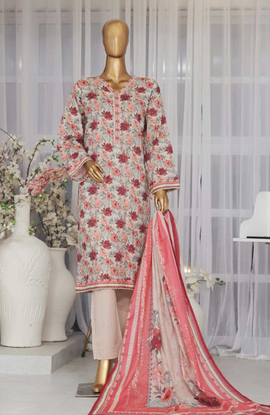 Bin Saeed Printed Lawn Stitched 3 Piece - SM-744 - BS25EL - Tea Pink - Summer Collection