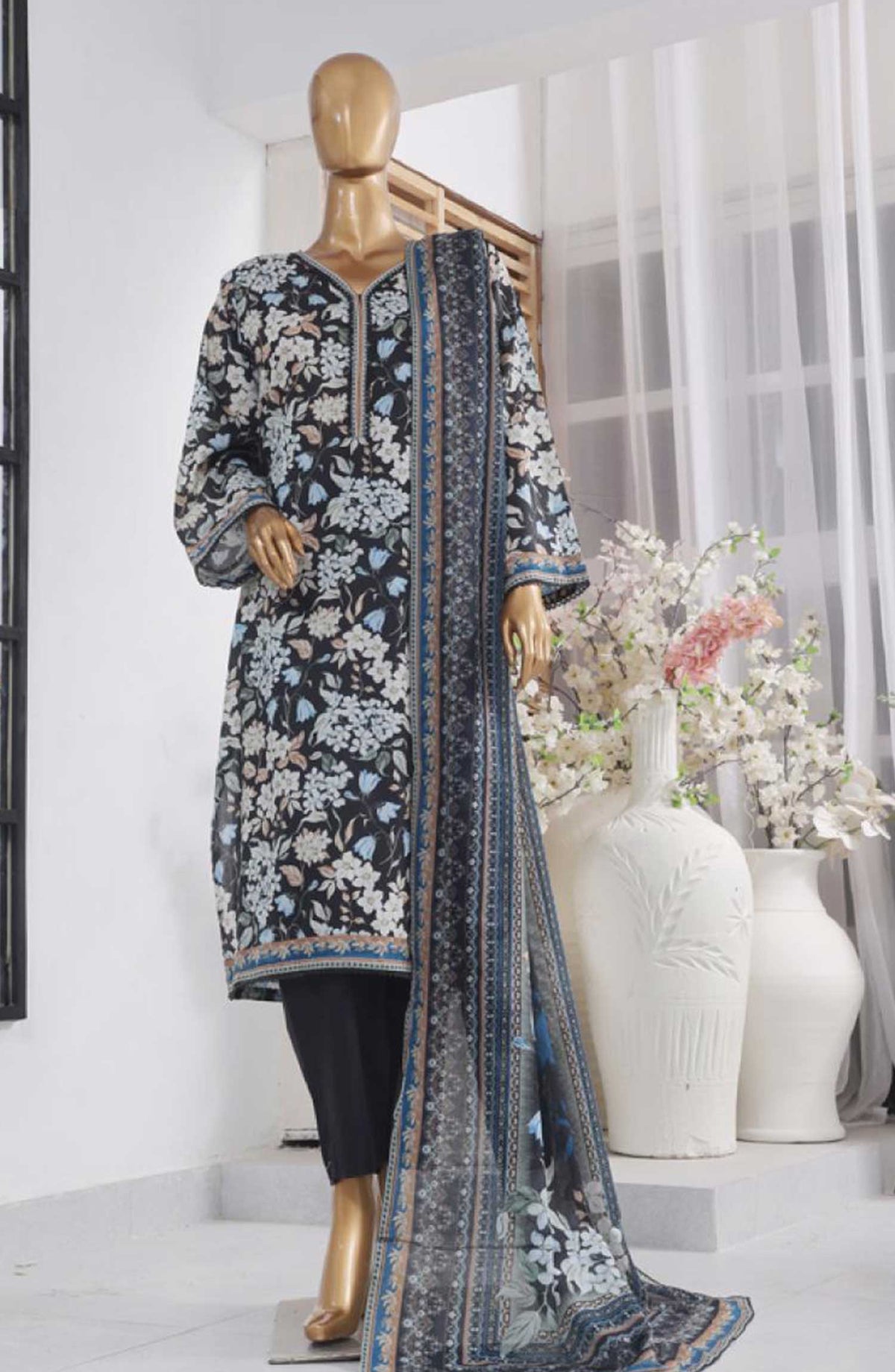Bin Saeed Printed Lawn Stitched 3 Piece - SM-746 - BS25EL - Black - Summer Collection