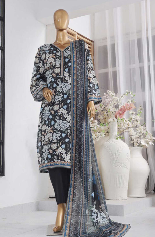 Bin Saeed Printed Lawn Stitched 3 Piece - SM-746 - BS25EL - Black - Summer Collection