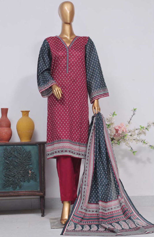 Bin Saeed Printed Lawn Stitched 3 Piece - SM-751 - BS25EL - Hot Pink - Summer Collection