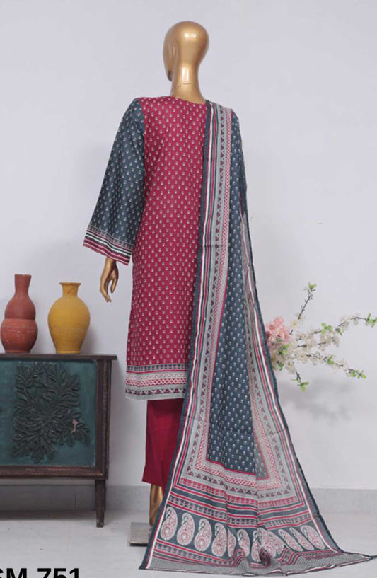 Bin Saeed Printed Lawn Stitched 3 Piece - SM-751 - BS25EL - Hot Pink - Summer Collection