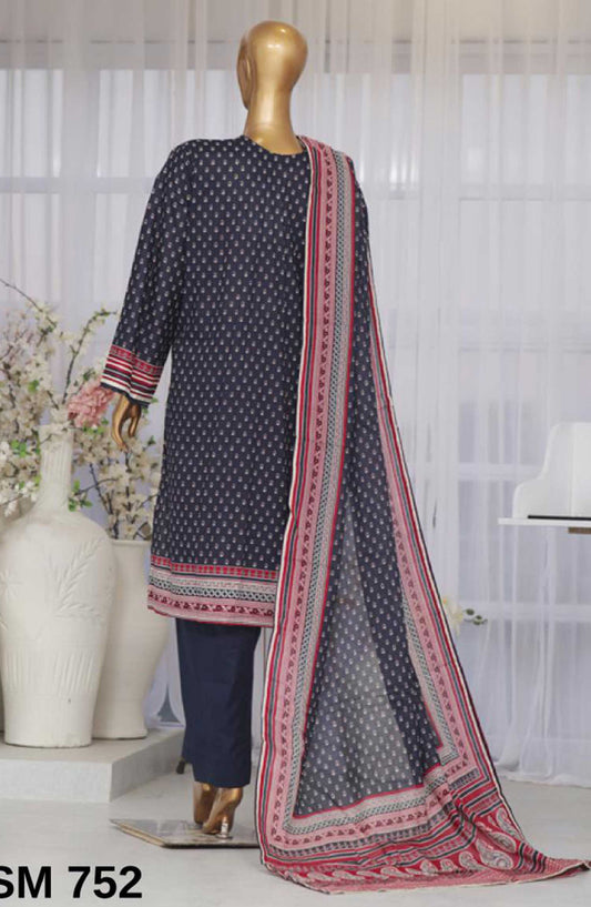 Bin Saeed Printed Lawn Stitched 3 Piece - SM-752 - BS25EL - Navy Blue - Summer Collection
