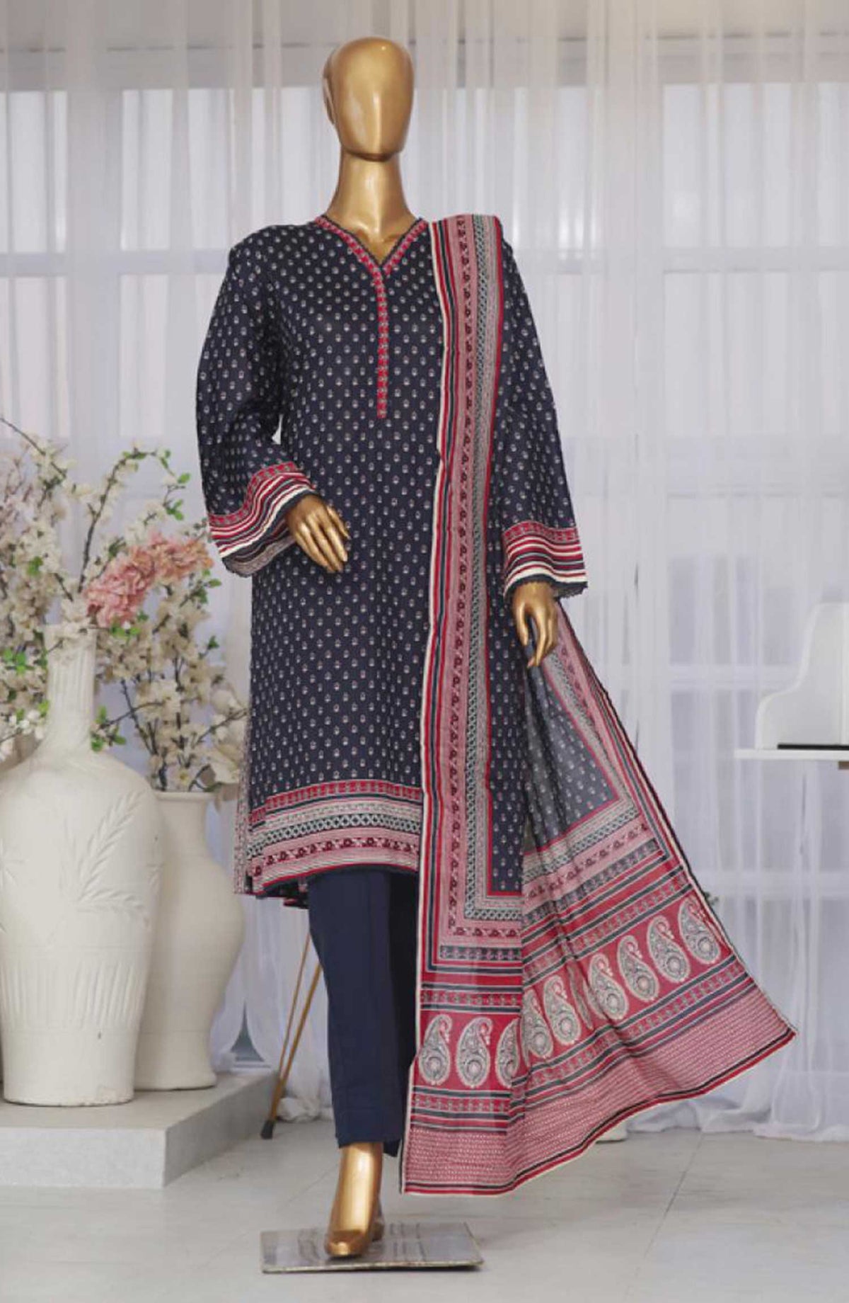 Bin Saeed Printed Lawn Stitched 3 Piece - SM-752 - BS25EL - Navy Blue - Summer Collection