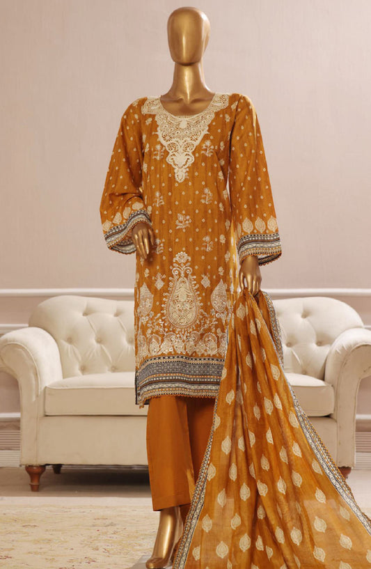 Bin Saeed Embroidered Lawn Stitched 3 Piece Suit - SM-760 - BS25ELCV4 - Mustard - Summer Collection
