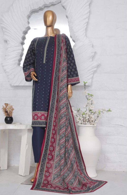Bin Saeed Printed Lawn Stitched 3 Piece - SM-763 - BS25EL - Navy Blue - Summer Collection
