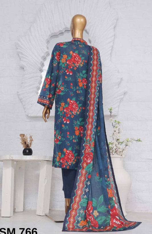 Bin Saeed Printed Lawn Stitched 3 Piece - SM-766 - BS25EL - Blue - Summer Collection