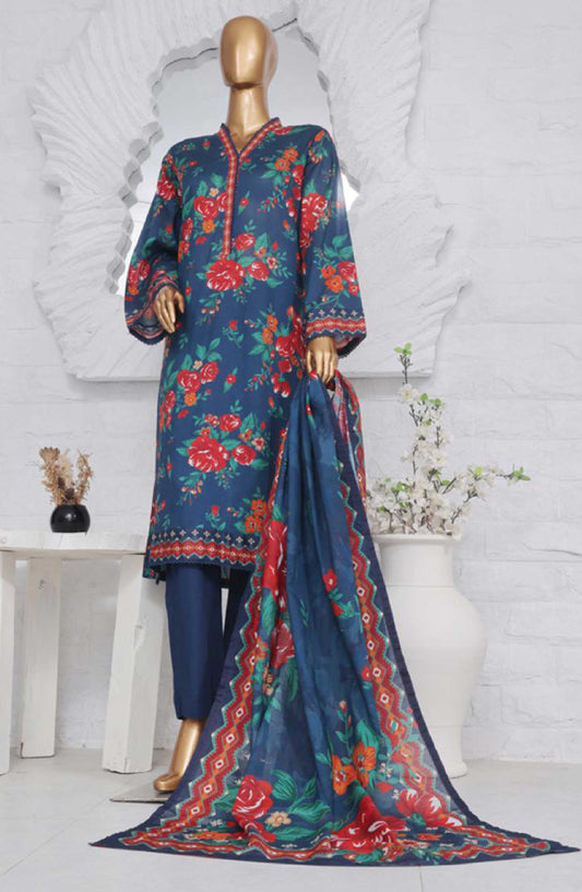 Bin Saeed Printed Lawn Stitched 3 Piece - SM-766 - BS25EL - Blue - Summer Collection
