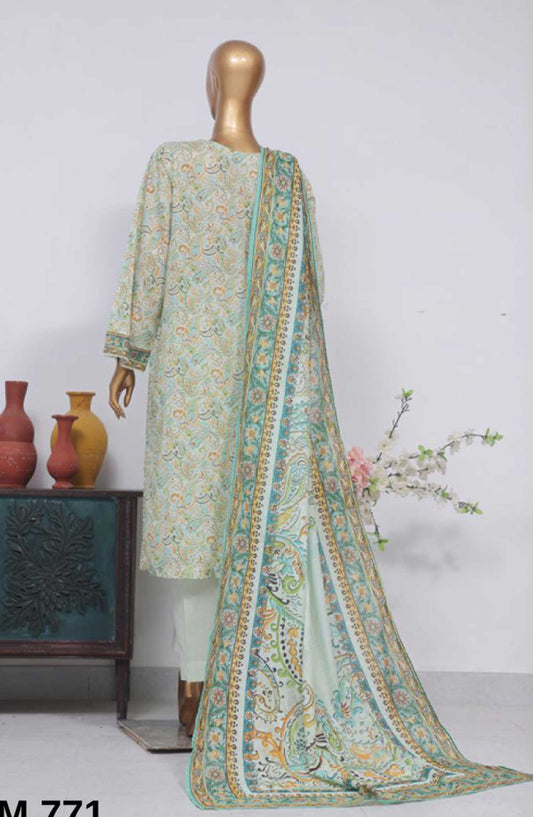 Bin Saeed Printed Lawn Stitched 3 Piece - SM-771 - BS25EL - Green - Summer Collection