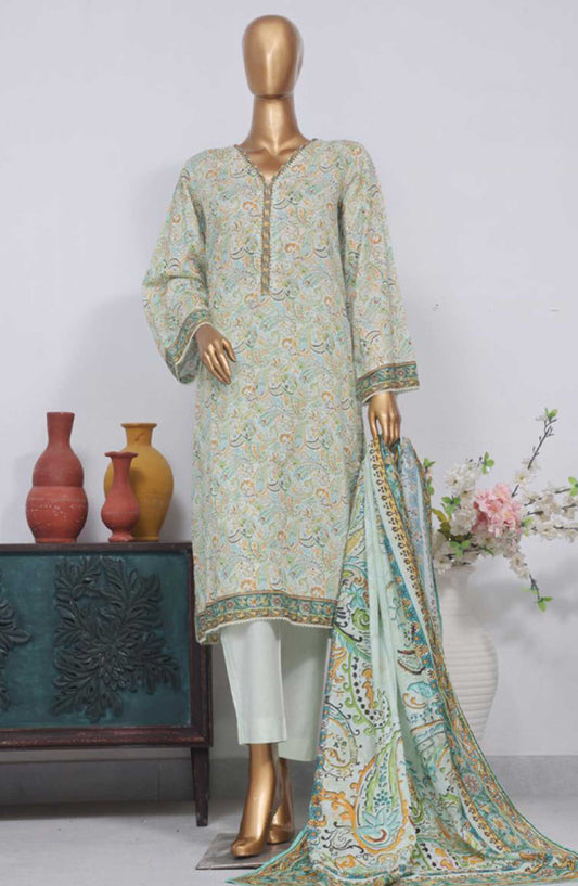 Bin Saeed Printed Lawn Stitched 3 Piece - SM-771 - BS25EL - Green - Summer Collection