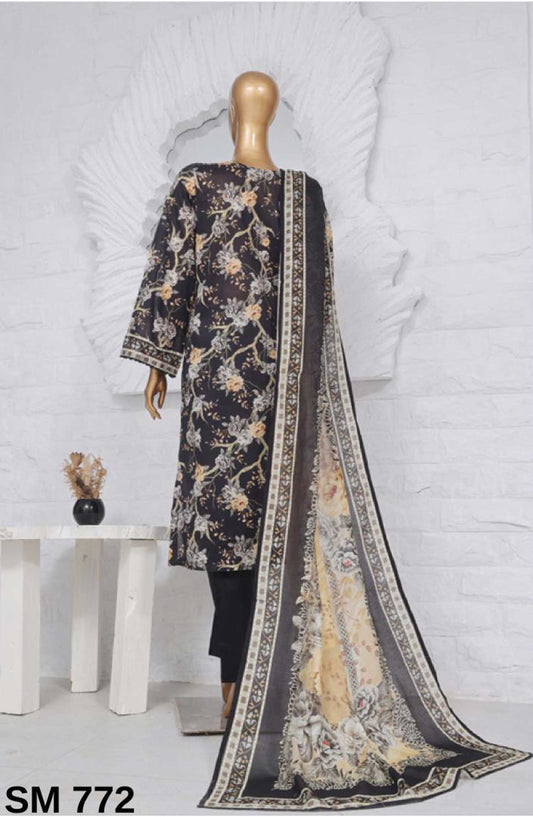 Bin Saeed Printed Lawn Stitched 3 Piece - SM-772 - BS25EL - Blue - Summer Collection