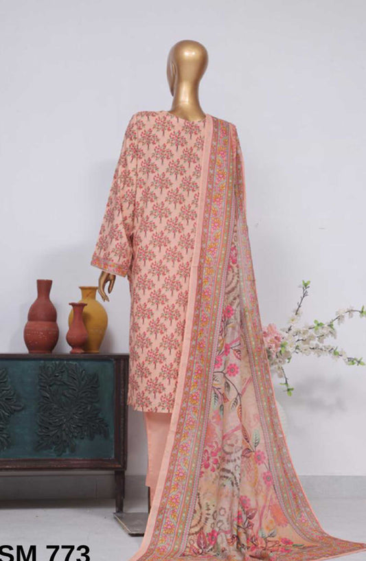 Bin Saeed Printed Lawn Stitched 3 Piece - SM-773 - BS25EL - Tea Pink - Summer Collection
