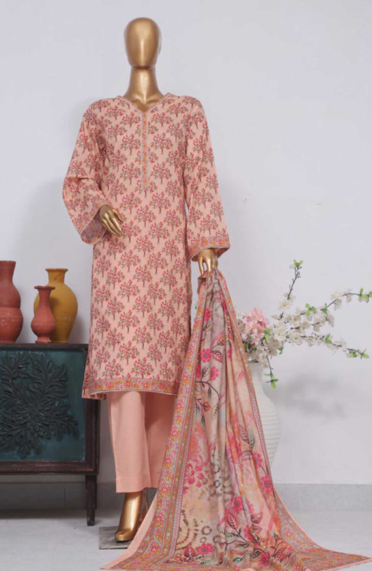 Bin Saeed Printed Lawn Stitched 3 Piece - SM-773 - BS25EL - Tea Pink - Summer Collection