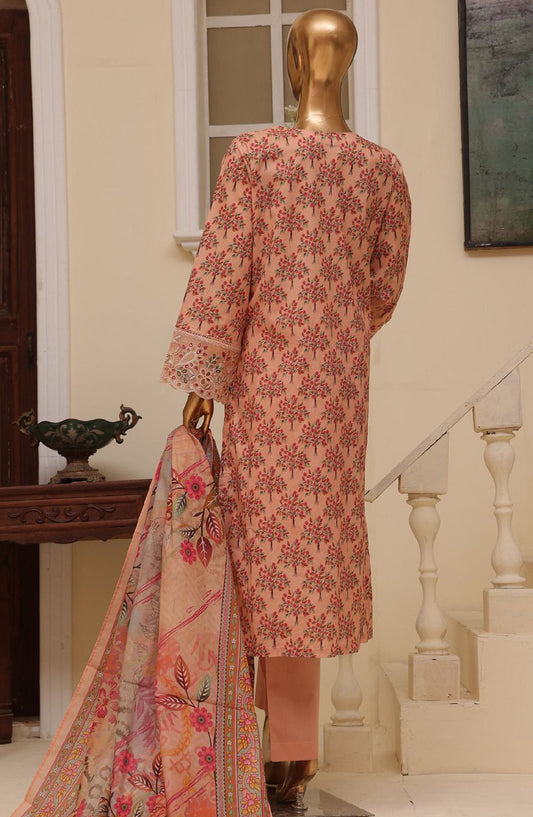 Bin Saeed Embroidered Lawn Stitched 3 Piece Suit - SM-773 - BS25ELCV4 - Peach - Summer Collection