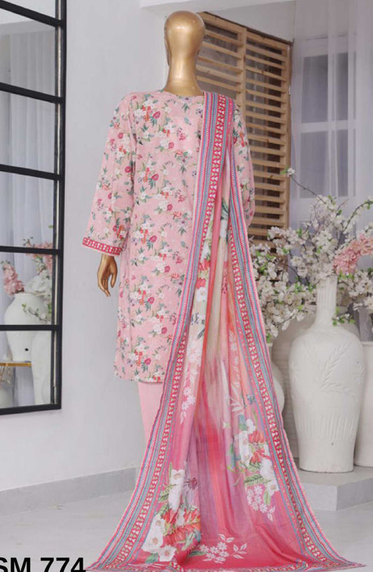 Bin Saeed Printed Lawn Stitched 3 Piece - SM-774 - BS25EL - Light Pink - Summer Collection
