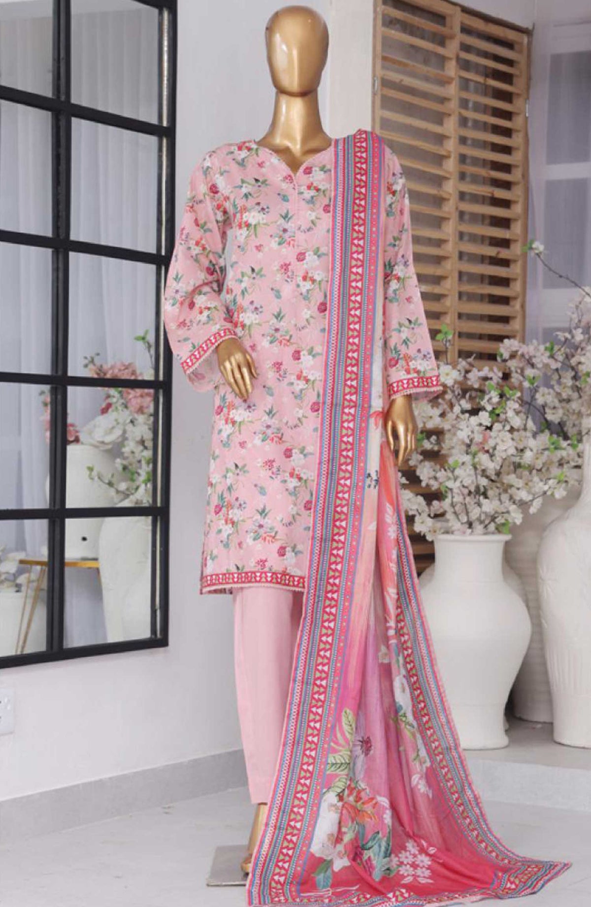 Bin Saeed Printed Lawn Stitched 3 Piece - SM-774 - BS25EL - Light Pink - Summer Collection
