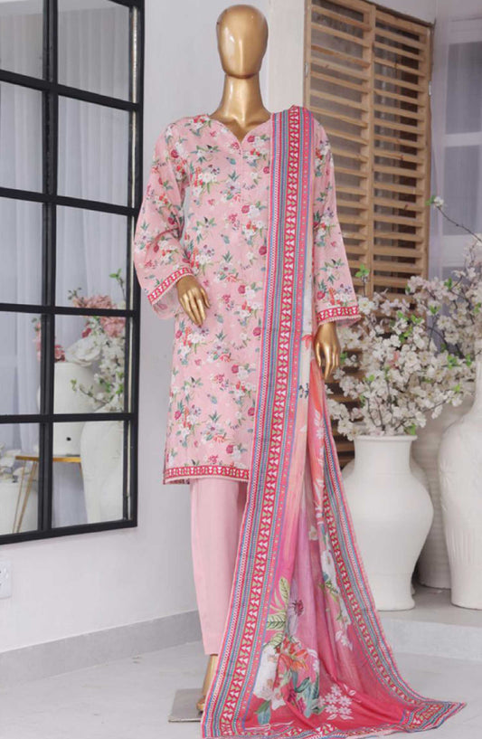 Bin Saeed Printed Lawn Stitched 3 Piece - SM-774 - BS25EL - Light Pink - Summer Collection