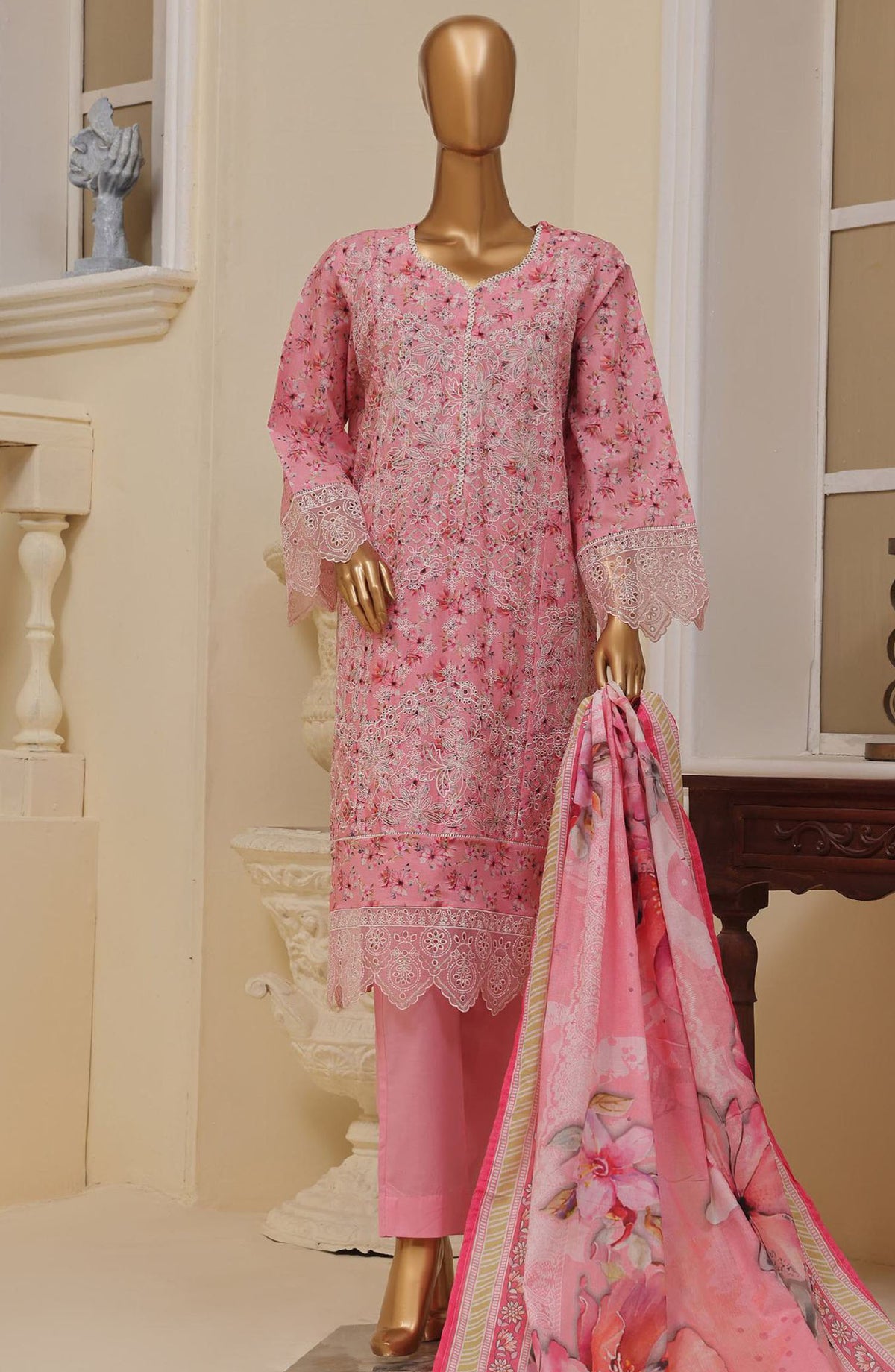 Bin Saeed Embroidered Lawn Stitched 3 Piece Suit - SM-776 - BS25ELCV4 - Pink - Summer Collection
