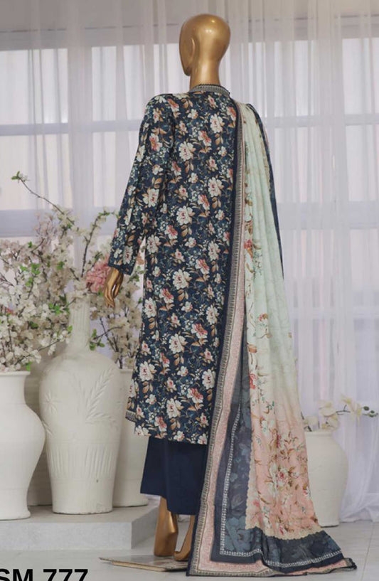 Bin Saeed Printed Lawn Stitched 3 Piece - SM-777 - BS25EL - Navy Blue - Summer Collection