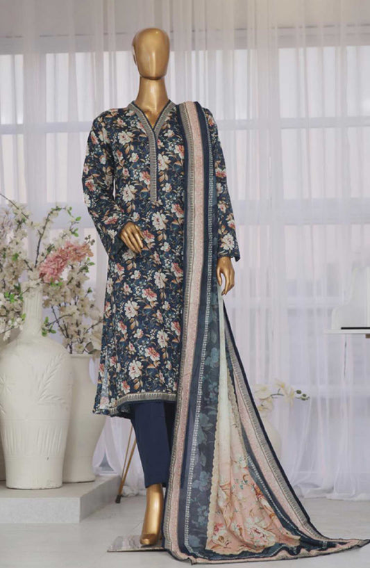 Bin Saeed Printed Lawn Stitched 3 Piece - SM-777 - BS25EL - Navy Blue - Summer Collection